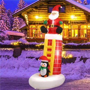 Christmas Santa Chimney Inflatable, 6 FT Blow Up Santa with LED Lights